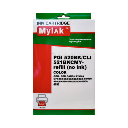 Перезаправляемые картриджи ПЗК PGI-520, CLI-521 для Canon Pixma iP3600, MP540, MP620б,  MP980, чипы с автосбросом,комплект 5 цветов, MyInk