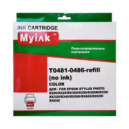 Перезаправляемые картриджи ПЗК T0481-T0486 для Epson St Photo R200/R300/RX500/600, чипы с автосбросом, комплект 6 цветов, MyInk