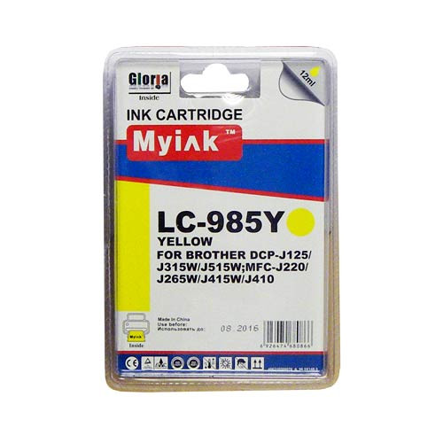 Картридж для Brother DCP-125/315W/515W/MFC-265W/410/415W (LC39/985Y) Yellow  (12 ml, Dye) MyInk