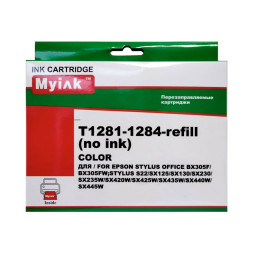 Перезаправляемые картриджи ПЗК T1281-T1284 для Epson St S22, SX120, SX125, SX130, чипы с автосбросом, комплект 4 цвета, MyInk