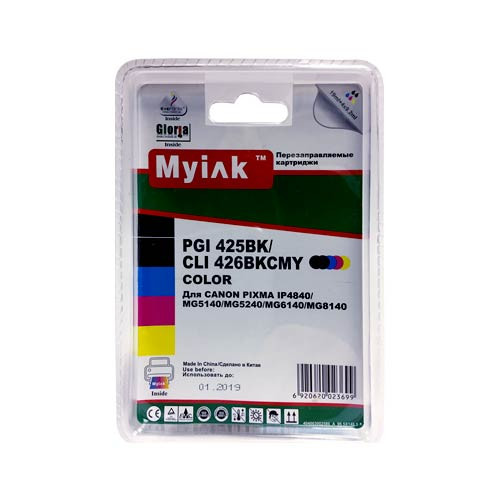 Картриджи заправленные ПЗК (PGI-425BK,CLI-426BK/C/M/Y) для Canon Pixma IP4840/MG6140/8140, автосброс, 5шт MyInk