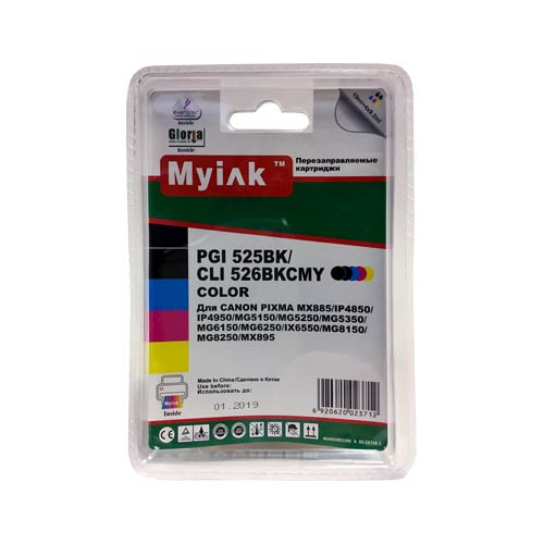 Картриджи заправленные ПЗК (PGI-525Bk,CLI-526BK/C/M/Y) для Canon Pixma iP4850/MG5250/MG5150, автосброс, 5шт MyInk
