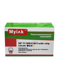 Перезаправляемые картриджи ПЗК HP711 для HP DesignJet T520, T525, T120, T125, T130, T530, T100, T1520 и др., с чипом, 4шт MyInk
