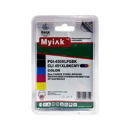 Картриджи заправленные ПЗК (PGI-450Bk,CLI-451BK/C/M/Y) для Canon Pixma iP7240/MG5440/MG6440, автосброс, 5шт MyInk