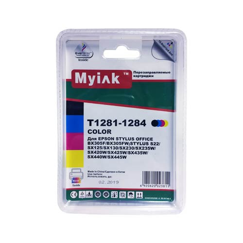 Картриджи заправленные ПЗК (T1281-1284) для Epson St S22/SX120/SX125/SX130, автосброс, 4шт MyInk