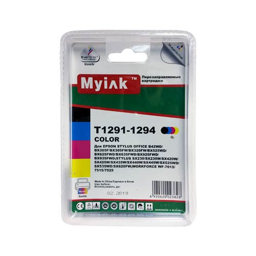 Картриджи заправленные ПЗК (T1291-1294) для Epson St SX525/620/B42/BX525/625/635/925/935/WF7, автосброс, 4 шт MyInk