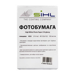 Фотобумага 4R(10x15),210 г/м2, 100л, ярко-белая, глянцевая (4352) SIHL,Германия