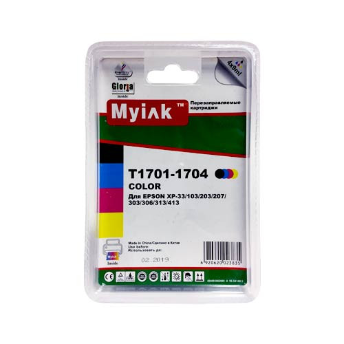 Картриджи заправленные ПЗК (T1701-1704) для Epson Expression Home XP-33/103/203/207/303/306/403/406/313/413 , автосброс,4 шт MyInk
