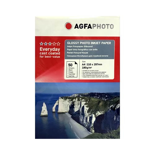Фотобумага для струйной печати глянцевая А4, 180 г/м2 ,50л, цв.пакет AGFA
