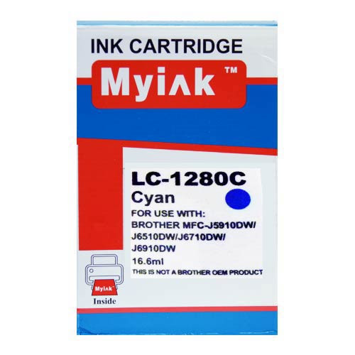 Картридж для brother mfc-j5910/6510/6710 (lc1280xlc) cyan (16,6ml, dye) myink