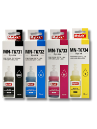 Чернила MyInk для Epson Ecotank L100, L110, L120, L122, L132, L200, L210, L222, L312, L300, L310, L350, L355, L366, L362, L382, L386, L364, L456, L486, , L550, L566, L555, L1300, L3050, L3060, L3070 (T6731-T6734), водные, комплект 4 цвета по 70 мл