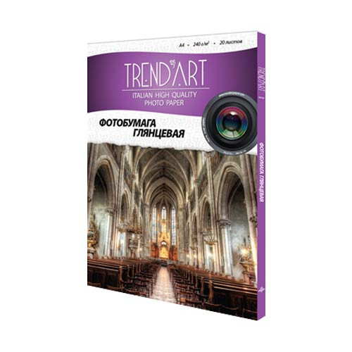 Фотобумага для струйной печати A4, 240 г/м2, 20л, Glossy,покрытие Cast Coated TrendArt